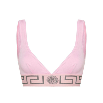 Versace Greca Border Bralette In Pink & Purple