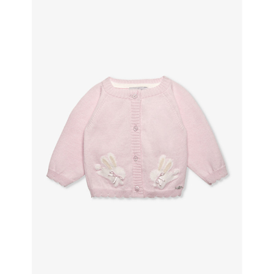 Trotters Babies'  Pale Pink Bunny-embroidered Scalloped-hem Cotton And Wool-blend Cardigan 0-9 Months