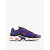 NIKE NIKE MEN'S VOLTAGE PURPLE TOTAL ORA AIR MAX PLUS BRAND-EMBROIDERED WOVEN LOW-TOP TRAINERS