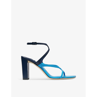 Jimmy Choo Azie 85 Leather Heeled Sandals In Sky/navy