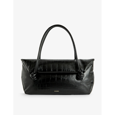 Jil Sander Womens Black Knot Croc-texture Leather Shoulder Bag