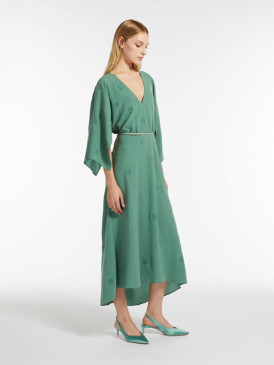 Max Mara Cady Dress With Embroidery In Teal