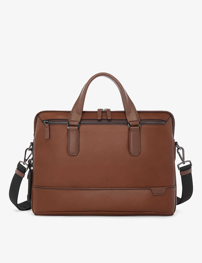 Tumi Mens Cognac Harrison Sycamore Leather Briefcase