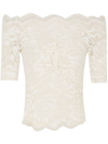 Rabanne Off-white Stretch Lace Short Sleeve Top In White