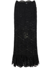 Rabanne Floral Lace Ruffle-hem Midi Skirt In Black  