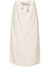 Brunello Cucinelli Drawstring Seamed Midi Skirt In Beige
