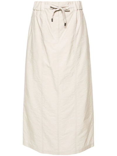 Brunello Cucinelli Drawstring Seamed Midi Skirt In Beige