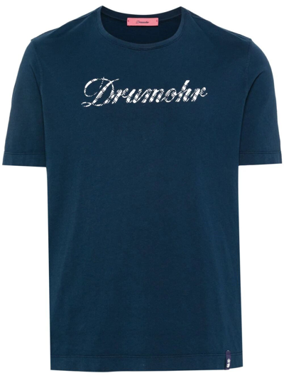 Drumohr Logo-print Cotton T-shirt In Blue