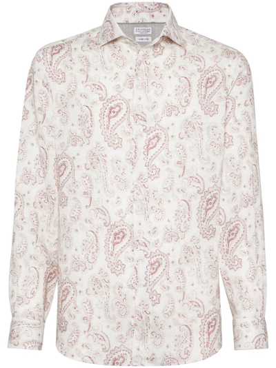 Brunello Cucinelli Leinenhemd Mit Paisley-print In White