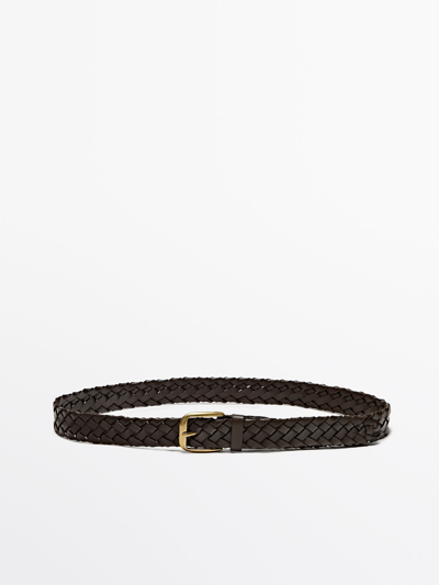 Massimo Dutti Braided Leather Belt In Brown