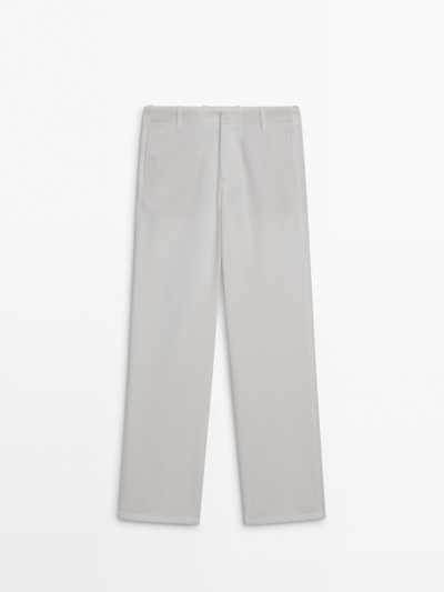 Massimo Dutti Lyocell And Cotton Blend Straight Fit Trousers In Cream