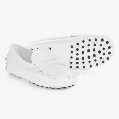 Tod's Babies'  White Leather Gommino Moccasins