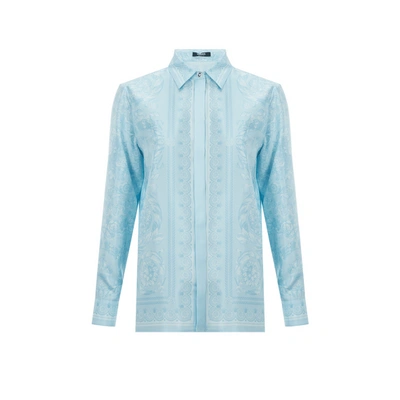 Versace Silk Shirt In Blue