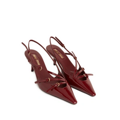 Miu Miu Slingback Deep Purple In Patent Leather With Buckles In Burgundy