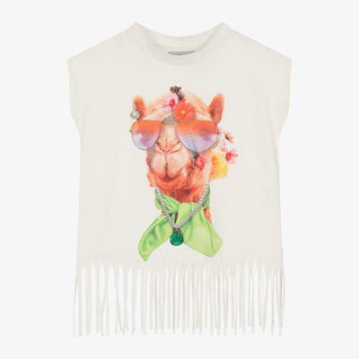 Raspberryplum Babies'  Girls Ivory Cotton Fringed Camel T-shirt