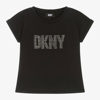 DKNY DKNY GIRLS BLACK STUDDED COTTON T-SHIRT