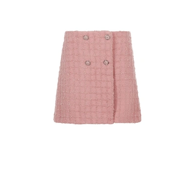 Versace Heritage Textured Tweed Medusa Double-breasted Mini Skirt In Light Pink