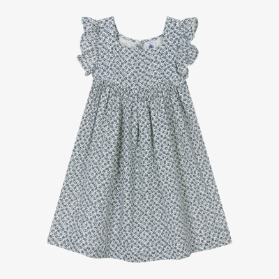 Petit Bateau Babies' Girls Blue Floral Organic Cotton Dress