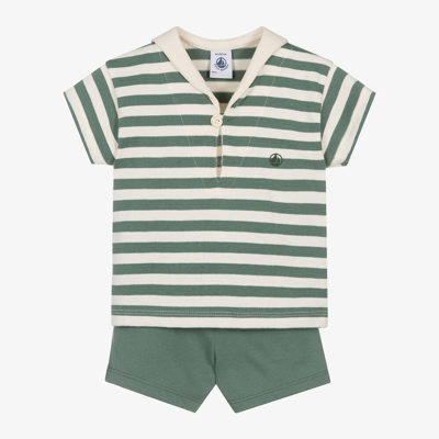Petit Bateau Babies' Boys Green Stripe Sailor Shorts Set