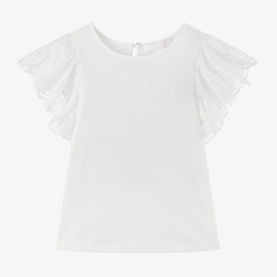 Chloé Kids' Girls White Cotton Ruffle-sleeve T-shirt