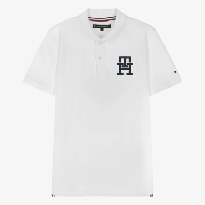 Tommy Hilfiger Teen Boys White Cotton Monogram Polo Shirt