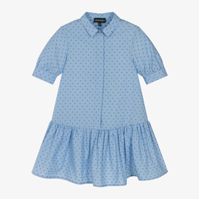 Emporio Armani Kids' Girls Blue Striped Cotton Shirt Dress