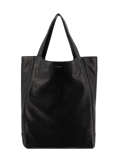 Saint Laurent Bold Logo Detailed Tote Bag In Black