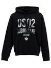DSQUARED2 DSQUARED2 BLACK HOODIE WITH LOGO PRINT IN COTTON MAN