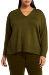 EILEEN FISHER BOXY V-NECK MERINO WOOL SWEATER