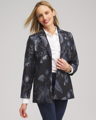 Chico's Floral Jacquard Blazer In Navy Blue Size Large |
