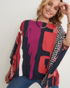 CHICO'S ABSTRACT PRINT PONCHO IN NAVY BLUE SIZE LARGE/XL | CHICO'S