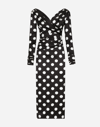 DOLCE & GABBANA SATIN MIDI DRESS WITH POLKA-DOT PRINT: