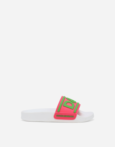 Dolce & Gabbana Rubber Beachwear Sliders In Pink