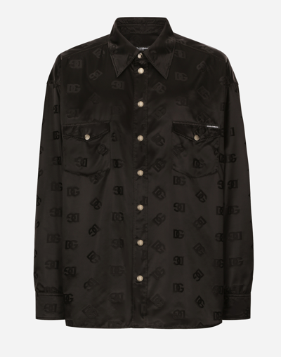 Dolce & Gabbana Monogram-jacquard Silk Shirt In Black