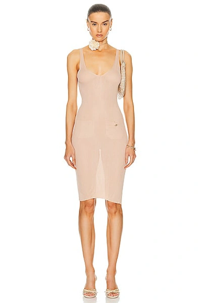 Pre-owned Chanel Vintage Knitted Midi Dress In Nude