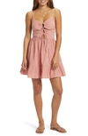 Roxy Jasmine Breeze Lace-up Keyhole Cutout Minidress In Ash Rose
