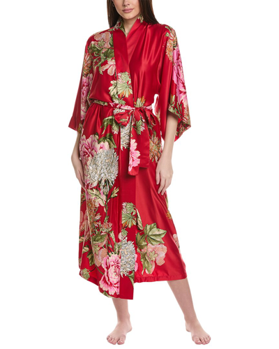 Natori Floral Satin Dressing Gown In Red