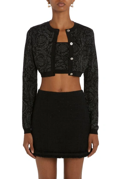 Versace Barocco Texture Knit Cropped Cardigan In Printed