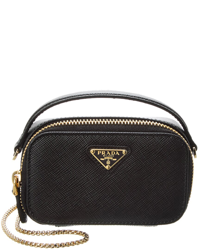 Prada Saffiano Leather Wallet On Chain In Black