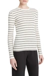 Vince Striped Long Sleeve Crewneck Top In Black Combo