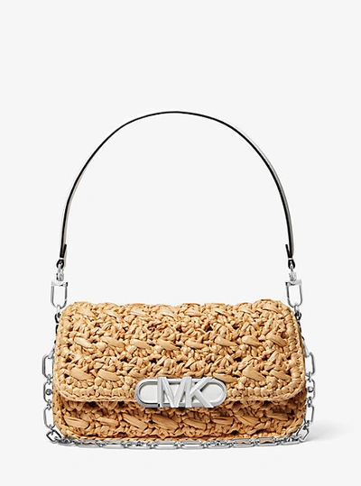 Michael Kors Parker Medium Woven Straw Shoulder Bag In Natural