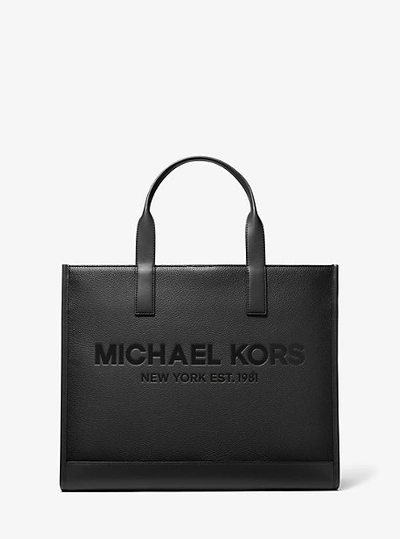 Michael Kors Cooper Logo Embossed Pebbled Leather Tote Bag In Black