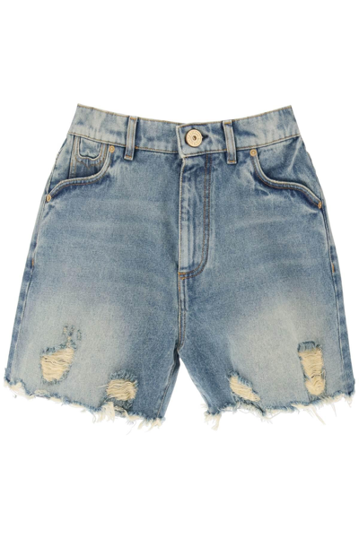 BALMAIN BALMAIN DISTRESSED DENIM SHORTS