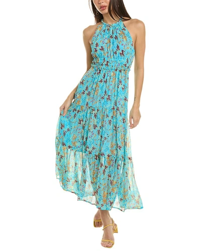 A.l.c Elara Printed High-neck Tiered Midi Dress In Blue