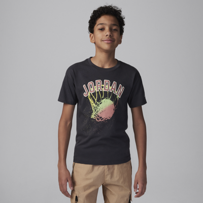 Jordan Hoop Style Big Kids' Graphic T-shirt In Grey