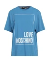 Love Moschino Woman T-shirt Azure Size 2 Cotton, Elastane In Blue