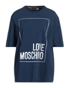 Love Moschino Woman T-shirt Navy Blue Size 8 Cotton, Elastane