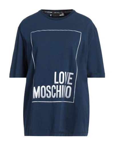 Love Moschino Woman T-shirt Navy Blue Size 6 Cotton, Elastane