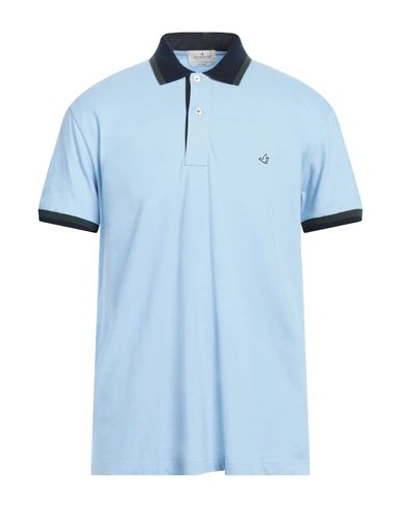 Brooksfield Man Polo Shirt Sky Blue Size 44 Cotton, Elastane