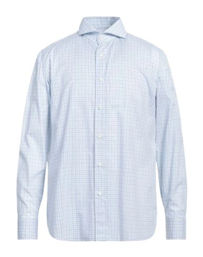 Luigi Borrelli Napoli Man Shirt Sky Blue Size 17 Cotton In Grey